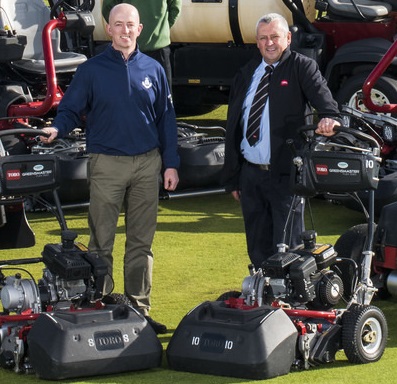 Sandy Reid, links superintendent at Carnoustie Golf Links, left, with Reesink’s David Raitt