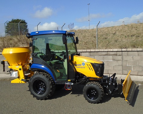 One of Tayside Contracts’ new John Deere 2026R compact tractors in its corporate livery of yellow and blue