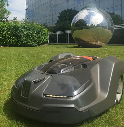 The robotic mower at work at GlaxoSmithKline's head office