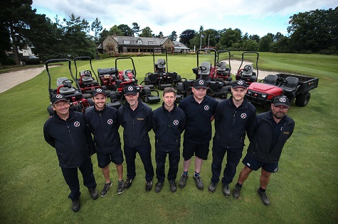 Rob Hay, course manager at Northamptonshire County Golf Club, centre, with some of the Toro machinery and the greenkeeping team