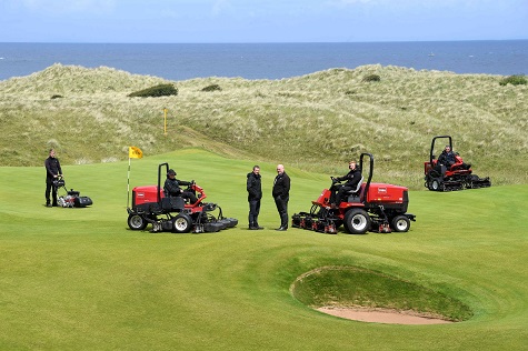 Course manager Graeme Beatt, centre left, with Reesink’s Doug Reid, pictured with some of the Toro fleet at Royal Portrush last year