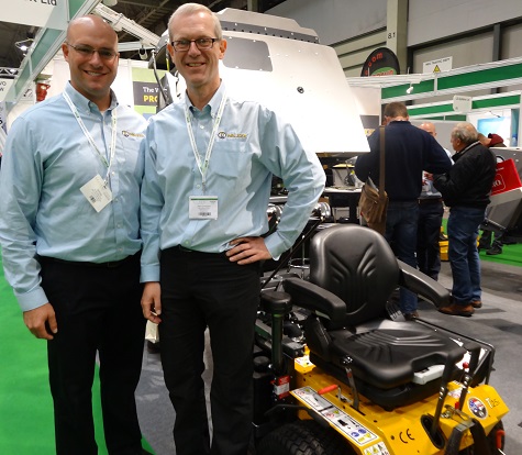 Ryan Walker from Walker Mowers in the US and Jean Christophe Andre Smeets on the newly launched Walker Mowers UK award winning stand 