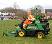 Street Scene team member Tony Boden operating one of South Staffordshire Council’s new John Deere 1570 front rotary mowers at the start of the grass cutting season in March.
