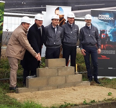 Laying the cornerstone of the new Argo France development (from left) local mayor Dominique Berger and Simeone Morra, corporate business director, Argo Tractors; Jean Luc Fernandez, general manager, Argo France; Franco Artoni, strategic projects global coordinator and Antonio Salvaterra, marketing director, Argo Tractors