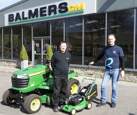 Andy Maxfield outside Balmers GM in Burnley, with Darren Evans, homeowner sales manager