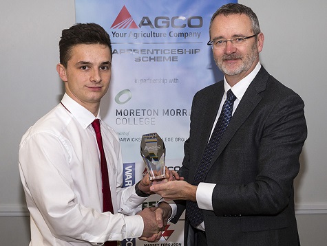 AGCO's joint Apprentice of the Year winner Matthew Read of Brian Robinson Machinery, with AGCO director of distribution management UK & Ireland, Mark Casement