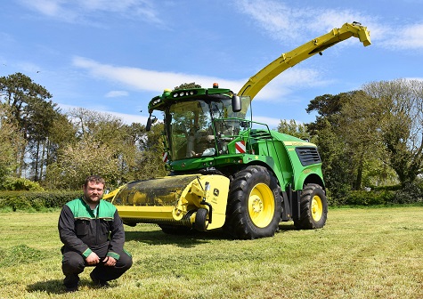 Northern Ireland contractor Michael Lagan with his new John Deere 9900i self-propelled forage harvester, cutting 700 acres of grass in May for a biogas plant customer