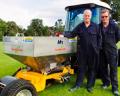Malcolm Edwards, head groundsman, and Andrew Withers (right) assistant head groundsman at Aston University