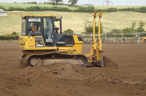Axminster Town FC new main pitch under construction in August 2013 with contractors Gartell and Son