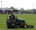 Grounds staff operating the new John Deere 2653B mowers at Rangers' Murray Park training facility