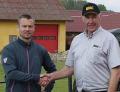 Gary Mumby, md of BLEC Global (right) with Jeppe Hansen of Volstrup Golf Club and Turfgrowers