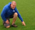 Peter Ashworth shows the sward coverage on the Preston North End training pitches sown with Rigby Taylor's R14CR