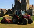 Speedcut Contractors sandmastering a football pitch at Charterhouse School following fraize mowing