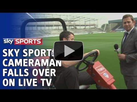 Sky Sports News cameraman falls over during live interview