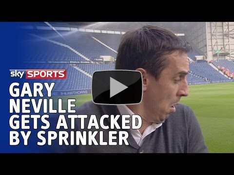 Gary Neville attacked by sprinkler on West Brom pitch - 28th September 2014