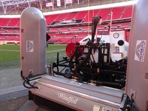 A covered sprayer pitch-side