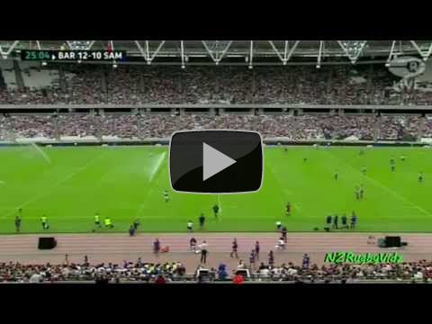 Rugby: Barbarians vs. Samoa interrupted by sprinklers at London Olympic Stadium