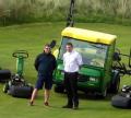 Machrie Golf Links course manager Dean Muir with Nairn Brown Ltd sales manager Andy Gillies