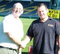 L-R: Simon Bingham from T H White with Martin Knight, Head Groundsman, Worcester Warriors