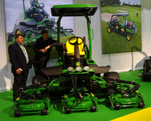 The new John Deere 9009A TerrainCut with Howard Storey, stratigic account manager Golf products John Deere Europe alongside
