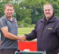 Clive Pring, Exeter City’s ’s Estates Manager and Head Groundsman with Allett’s Sales Director Leigh Bowers