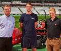 Greg Bolton, Head Groundsman at London Stadium 185, centre, with Reesink Turfcare’s Larry Pearman, left, and Danny Lake