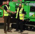 Bill Johnston of local dealer T H White (left) delivering the latest batch of SAFETrak’s to a representative of A-Plant