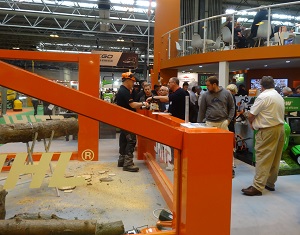 STIHL's stand featured a demonstration booth for their battery powered products