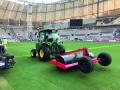 The returfing process being carried out by groundsmen at Khalifa International Stadium in Doha