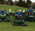 The Potters Point greens staff with their new John Deere course maintenance fleet (left to right): Charlie Jackson, head greenkeeper Eamonn Delaney and Chris Doyle.