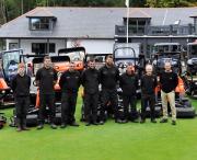 Kenny Harper, Golf Course and Estate Grounds Manager, right, with the maintenance team and new equipment from Textron Golf outside the newly renovated clubhouse