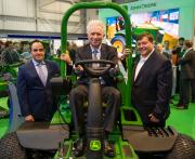 LET chairman Mark Lichtenhein (centre) with Deere’s European turf sales & marketing manager Carlos Aragones (left) and global turf marketing director Manny Gan
