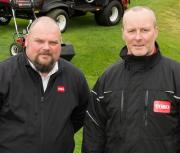 Moor Hall course manager Wayne Ganning, right, with Reesink’s Jon Lewis and the Toro fleet