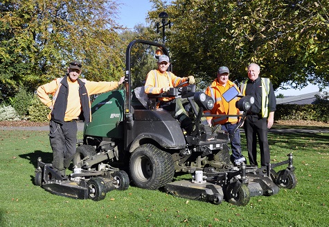Members of the Amber Valley Borough Council grounds maintenance team, with Steve Hanlon (right), sales manager at Sharrocks