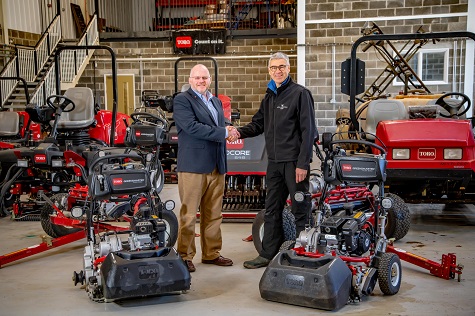 Peter Todd, director and estates manager, right, with Reesink’s Julian Copping in the state-of-the-art greenkeeping facilities and workshop at Royal Norwich