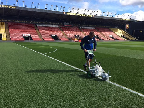  Premier League club Watford FC has chosen Pitchmark’s Ecoline+ for all the line making at the Vicarage Road stadium, college and Academy pitches