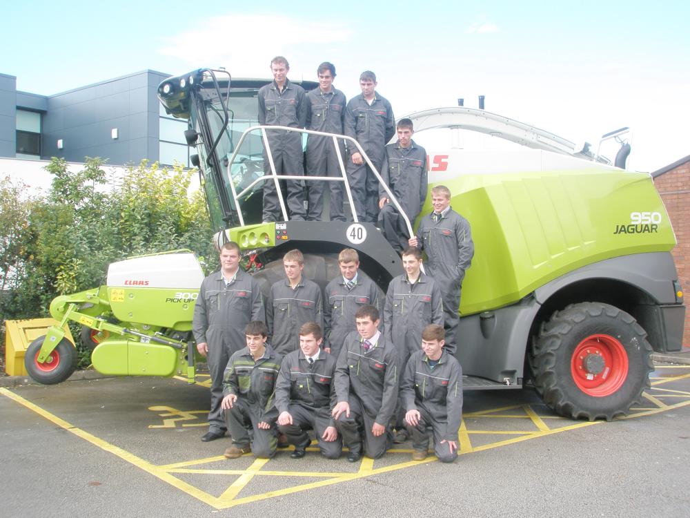 Starting their training at Reaseheath College are: Tom English (Manns), Simeon Warren (Manns), Kaine Green (Kirby), Henry Bruce (Southern Harvesters), Jason Burt (Mill), Charlie Langston (Mill), Harry Steer (Marsh), Matthew Ashton (Marsh), Chris Spensley (Seward), Brett Bargery (Hamblys), Ian Woodward (Sharnford Tractors), James Foster (Oliver) and Declan Reynolds (Ellis Dawe).