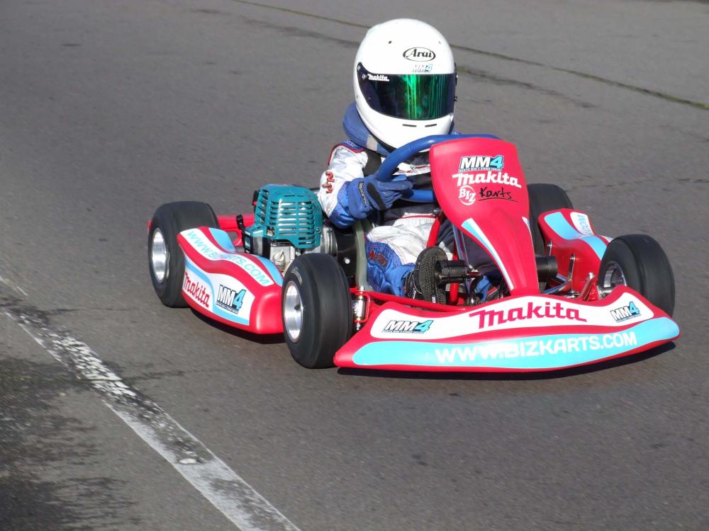 Tommy at the wheel of Makita powered kart