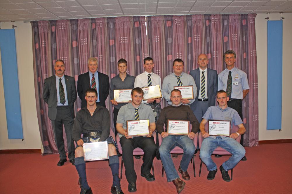 The first group of students to complete the CLAAS Agricultural Apprenticeship based at Barony College, Dumfries are Andrew Ellis, Stuart Reid, Jack Wright and Michael Stronach, all from Sellars, and Chris Benoit, Jamie Henderson and Mark Bell from Rickerby.