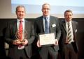 Professor Dr Peter Pickel and Christian Duesseldorf from John Deere’s European Technology Innovation Center (ETIC) in Kaiserslautern and Etienne Vicariot from John Deere France Marketing, with the company’s SIMA 2013 Gold Medal Award.