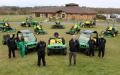 (Centre left and right) The Bedford Golf Club's head greenkeeper Simon Trotter and dealer Martin Green of P Tuckwell Ltd, Maulden, with the new John Deere fleet and (left to right): Jamie Swain, head mechanic Richard Swain, Anthony Rizzi and Scott Cranny.