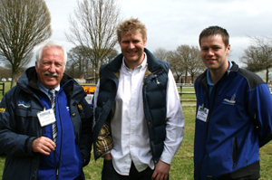 England cricketer, Matthew Hoggard (centre) with Ian Pogson (L) and Lee Morgado (R) of Campey Turfcare
