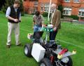 Harper Adams students test the 'Dionysus'™ vineyard scout robot with Head of Engineering, Professor Simon Blackmore