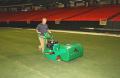 Eric Holland of Precision Turf uses a Ransomes Mastiff to maintain the natural pitch his team installed in the Georgia Dome