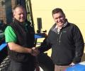 Nick Thompson (left) welcomes Chris Barnacle to the Thompson Groundcare team.