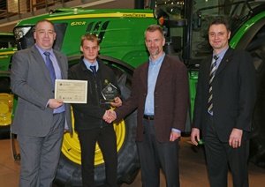 John Deere parts apprentice of the year Ryan Murch of Smallridge Bros (second left) with (left to right) James Kesterton of Babcock, Dr Lutz Schueppenhauer and Chris Wiltshire of John Deere