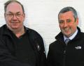 Sandy Leys, on the left, hands over the role of area sales manager for golf in North Scotland to David Raitt
