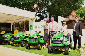 John Deere stand at Chelsea l-r Alison Yaxley, Chris Meacock, Adrienne Mitchell and Peter Nelder