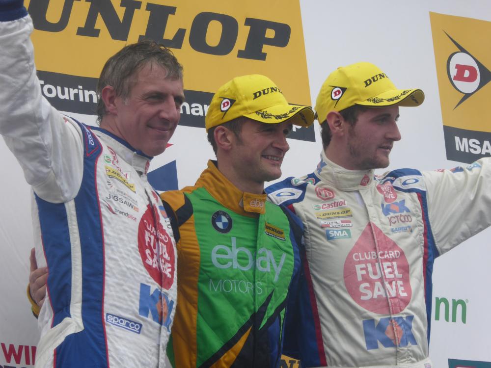 Championship winner, Colin Turkington (centre) with Jason Plato (left) and Sam Tordoff