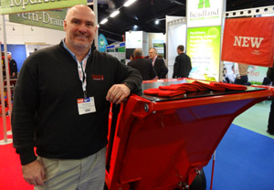 Charterhouse Turf Machinery's General Manager Nick Darking with the new Redexim Core Collector 1200